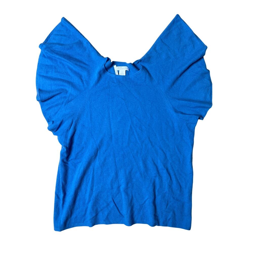 Vintage Nordstrom Signature Women’s Sweater Large Blue Ruffle Sleeveless